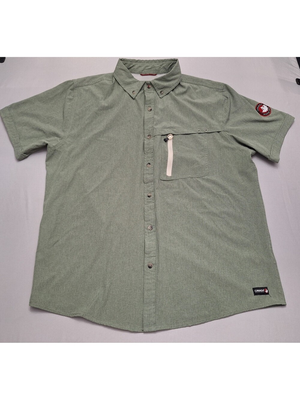 Canada Weather Gear Mens Short Sleeve Button Up Shirt Size Large L Green Outdoor